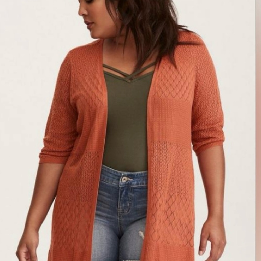 Open-Front Textured Cardigan in Warm Orange
